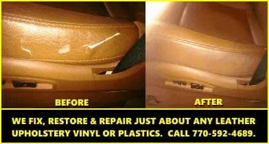 Before and after leather car seat repair showing professional restoration